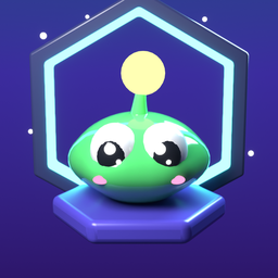 Hexcape app icon: a small green alien in a glowing hexagon frame