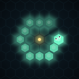 Hexcoil app icon: a glowing green snake curling around a hex grid